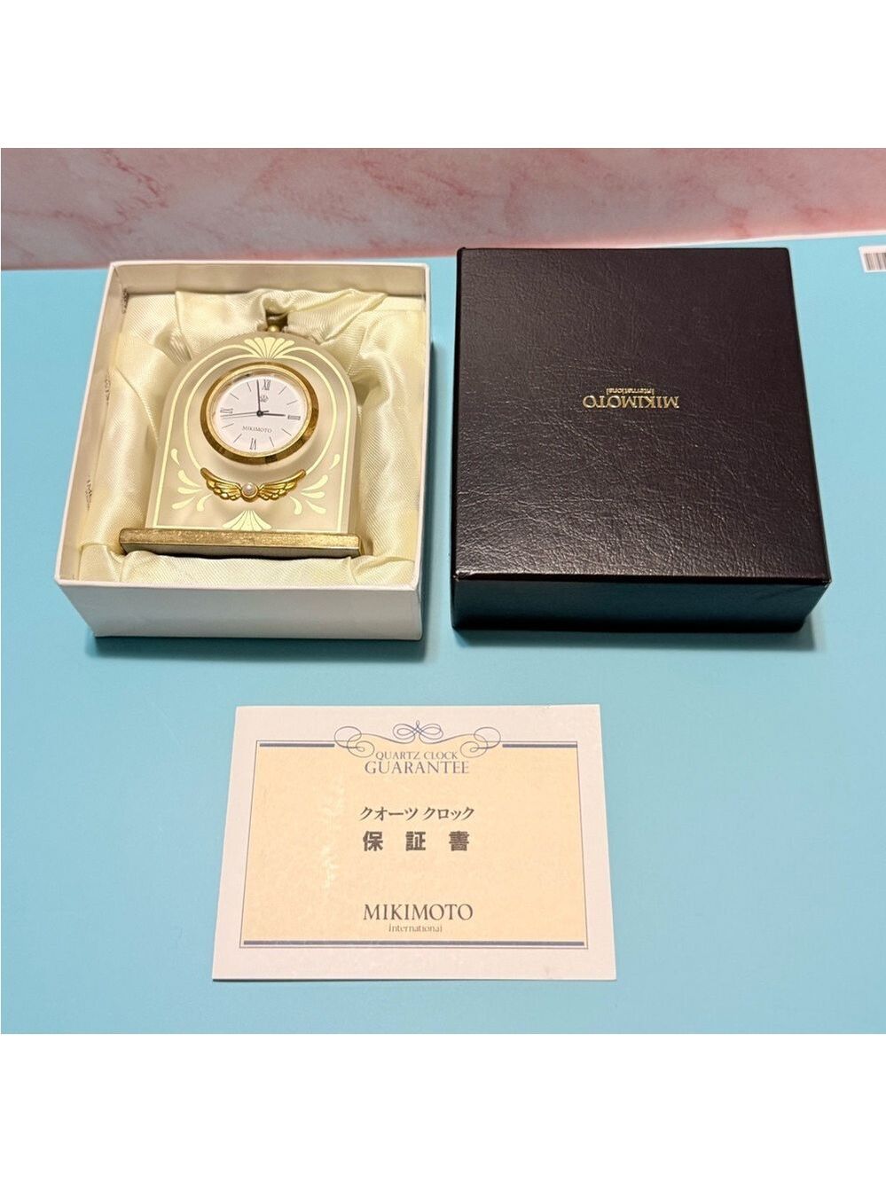 Mikimoto International Gold and Cream Clock